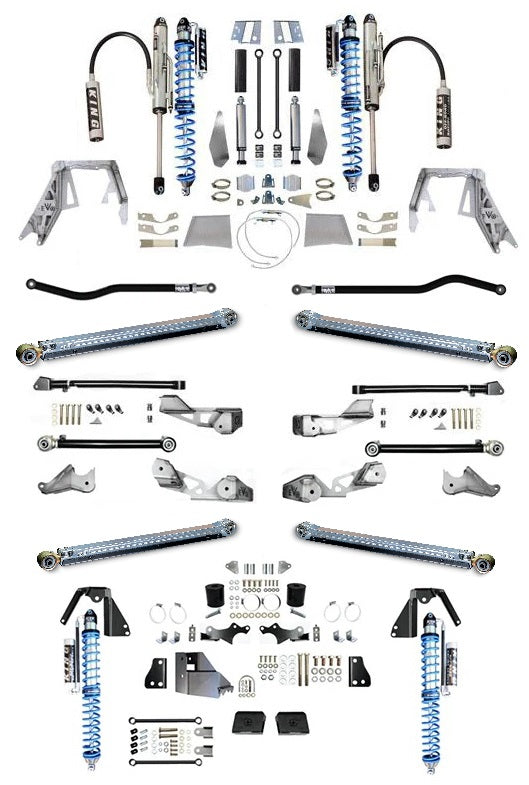 JLU KING Front 3-5 Inch front 2.5 Inch Double Throwdown Rear 2.5 Inch Coilover Bypass HC Long Arm PRO PLUS, BLACK, 4 Door 2.0 or 3.6L Gas JEEP WRANGLER