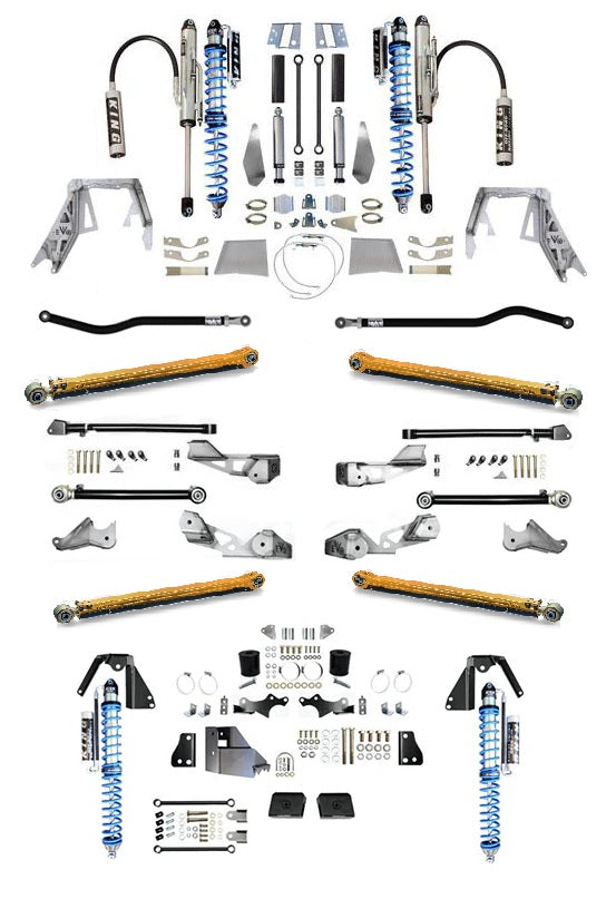 JLU KING Front 3-5 Inch front 2.5 Inch Double Throwdown Rear 2.5 Inch Coilover Bypass HC Long Arm PRO PLUS, BLACK, 4 Door 2.0 or 3.6L Gas JEEP WRANGLER